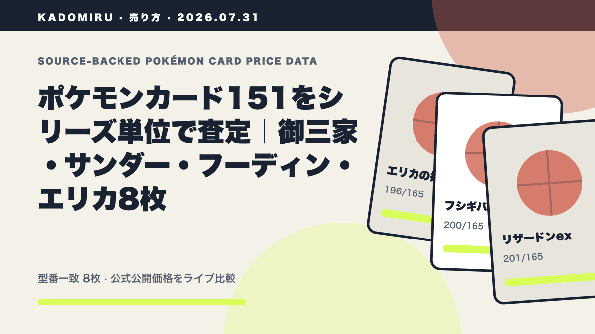 ポケモンカード151をシリーズ単位で査定｜御三家・サンダー・フーディン・エリカ8枚の公式買取価格データ概要