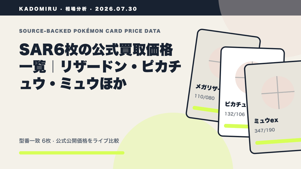 SAR6枚の公式買取価格一覧｜リザードン・ピカチュウ・ミュウほかの公式買取価格データ概要