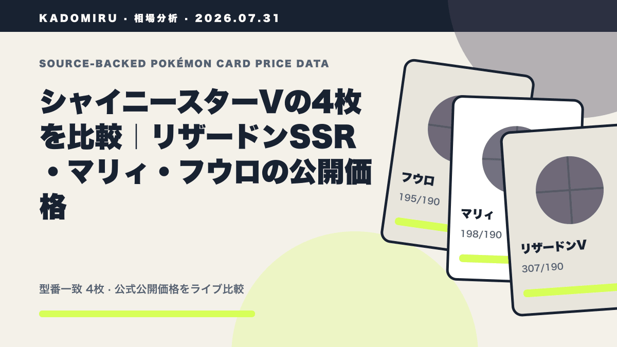 シャイニースターVの4枚を比較｜リザードンSSR・マリィ・フウロの公開価格の公式買取価格データ概要
