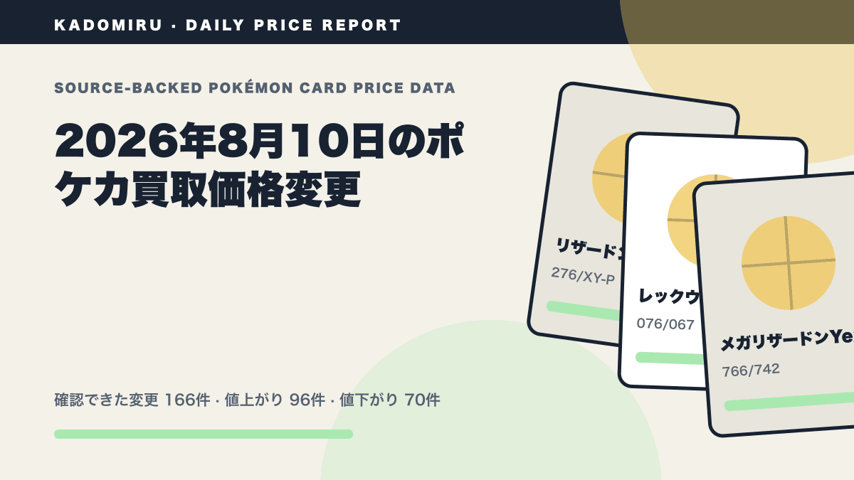 2026年8月10日のポケカ公式買取価格変更レポート